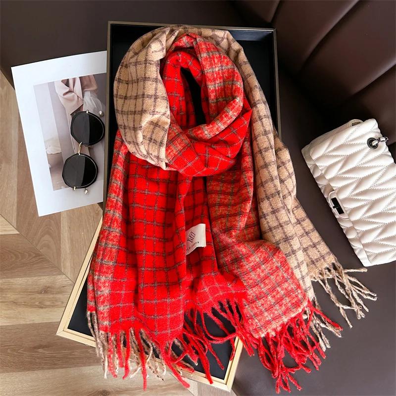 2025 Stripe Plaid Women Scarf Elegant Stylish Imitation Cashmere Shawl Winter Pashmina Versatile Warm Wrap Foulard Neckerchief
