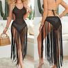 Женское пляжное платье с низким вырезом, халтер, с вырезами, без спинки, без рукавов, солнцезащитное, длинная бахрома