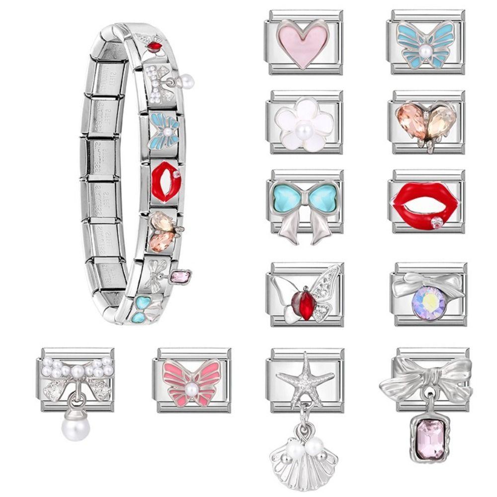 Браслет-шарм из нержавеющей стали, звеньевой, с бантом, ювелирное украшение, модный модульный браслет, аксессуары, подарок