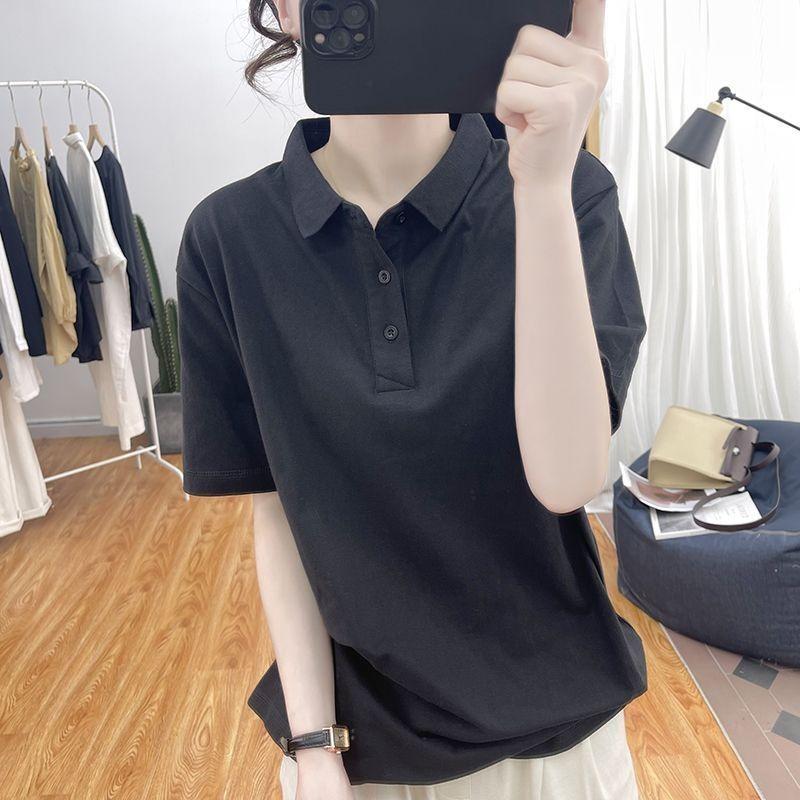 Женская серая футболка-поло с коротким рукавом, повседневная, свободного кроя, базовая вязаная майка