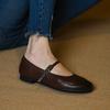 Fashion 2025 New Spring Women Flats Round Toe Women Shoes Fashion Flat Heels Mary Janes Ladies Shoes Genuine Leather Retro Brown Shoes
