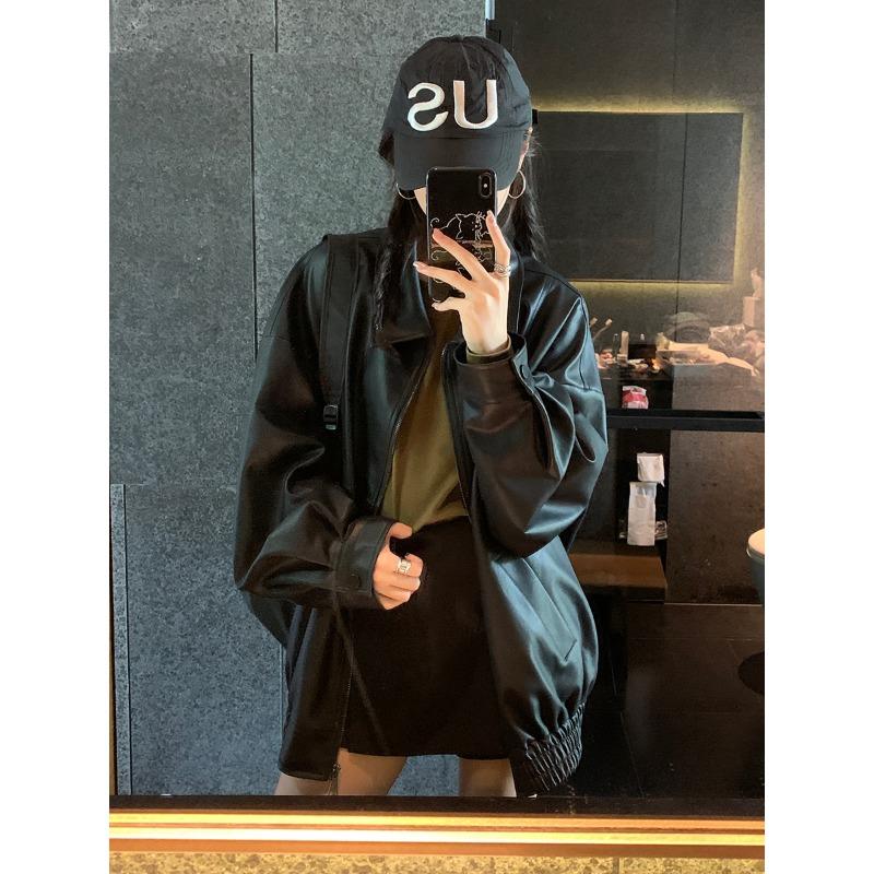 Vintage PU Leather Clothing New Korean Version Texture Loose Casual Handsome Motorcycle Jacket Women Cool Waterproof Soft Faux Leather Jackets