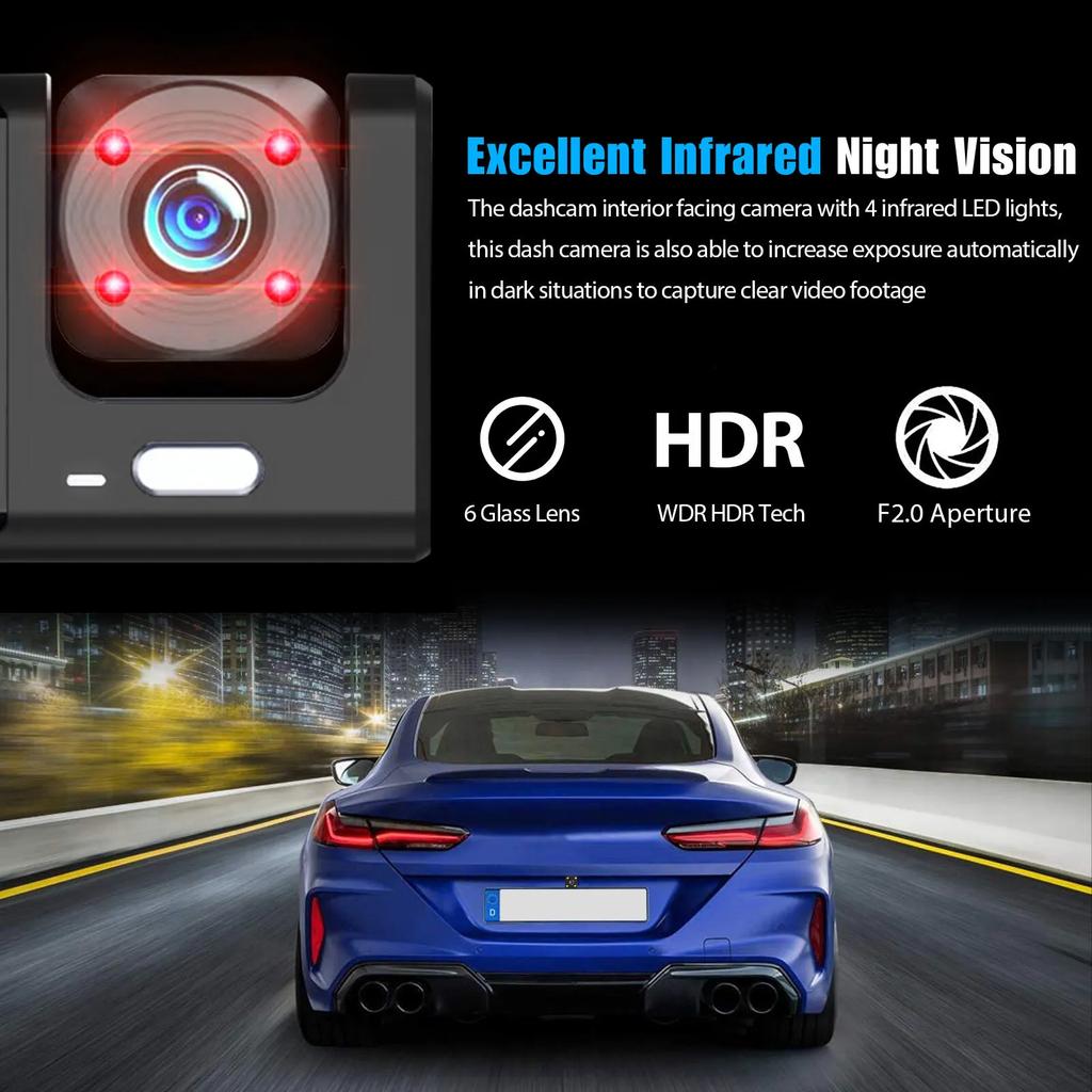 1080P Car DVR 2-Inch Driving Recorder 2/3-Way HD 1080P Three-Lens Parking Monitoring With Night Vision Car DVR Dash Cam