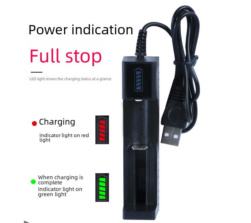 USB Single-Slot Battery Charger for 18650, 16340, 14500, 26650, 18500, 3.7V