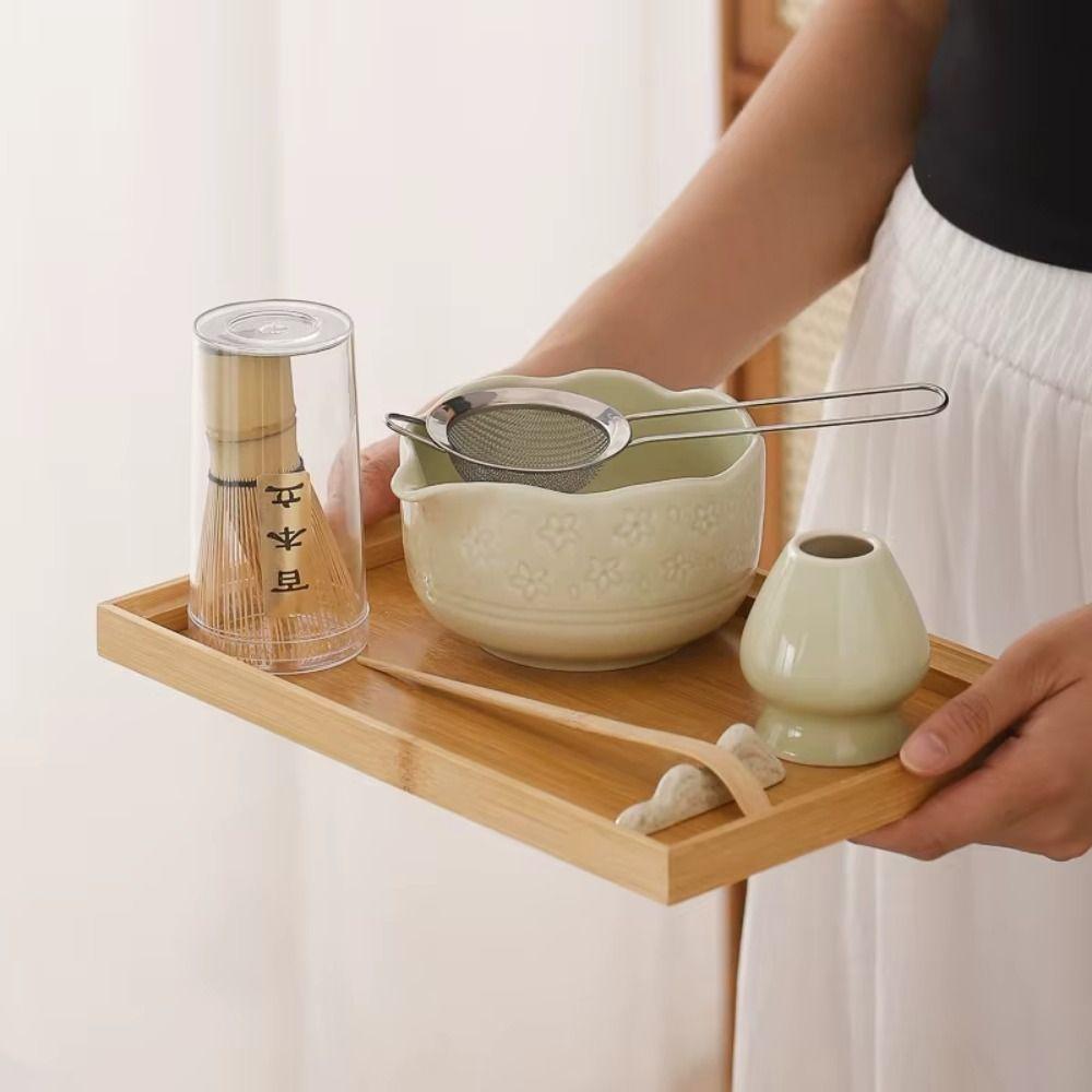 Набор из 6 керамических чаш для матча, бамбуковая ложка для чая, традиционный набор для матча для любителей чая, подарки