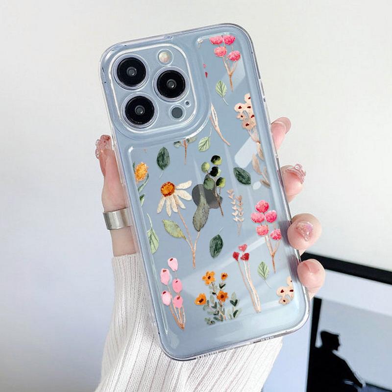 Модный цветочный чехол для телефона iPhone 16 15 14 Pro Max 13 12 11 ударопрочный силиконовый чехол прозрачный чехол