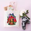 Women Canvas Shoulder Bag London Colorfull Mushroom Print Ladies Casual Handbag Tote Bag Reusable Large Capacity Cotton Shopping Beach Bag