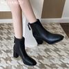 Модные женские ботильоны с квадратным носком, зимние кожаные туфли на высоком каблуке, женская обувь 2025 года, элегантные туфли-лодочки для снега, мотоциклетные ботинки Mujer Botas