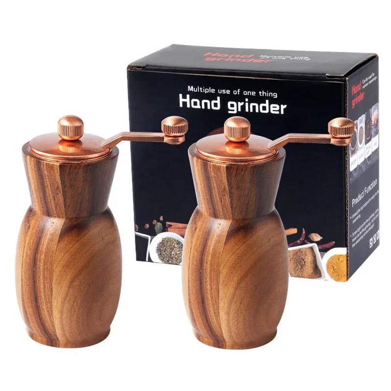 Hand Acacia Wood Pepper Grinder Set Vase Shape Black Pepper Grinder with Base Adjustable Ceramic Core Salt Shaker Grinding Tools