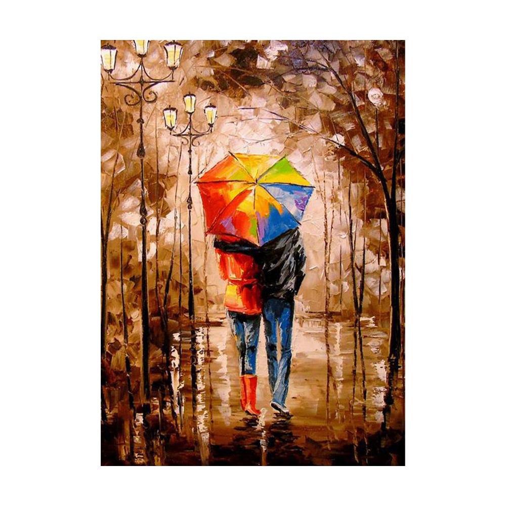 Влюбленная пара с зонтиком, идущая по улице, Эйфелева башня, холст, картина маслом, постер, осенний пейзаж, настенное искусство, домашний декор