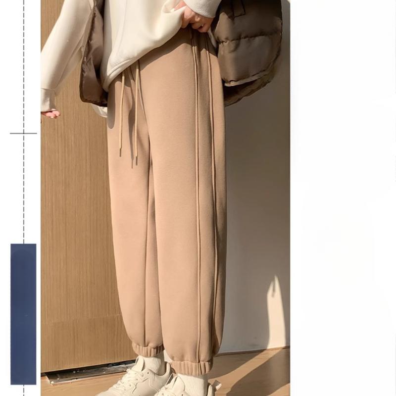 Брюки-бананы с заплатками сбоку, модные спортивные зимние спортивные штаны, толстые плюшевые трикотажные брюки, свободные повседневные джоггеры, женская мода