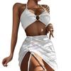 Женский летний пляжный купальник бикини накидка из четырех частей сексуальный сетчатый купальник бикини с тремя точками модная пляжная одежда