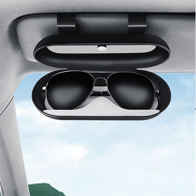 Car Sun Visor Glasses Storage Box Holder Organizer Accessories For Mercedes Benz AMG W212 W205 W246 W177 W176 W213 GLC GLE GLS ML Welcome Laser Lamp
