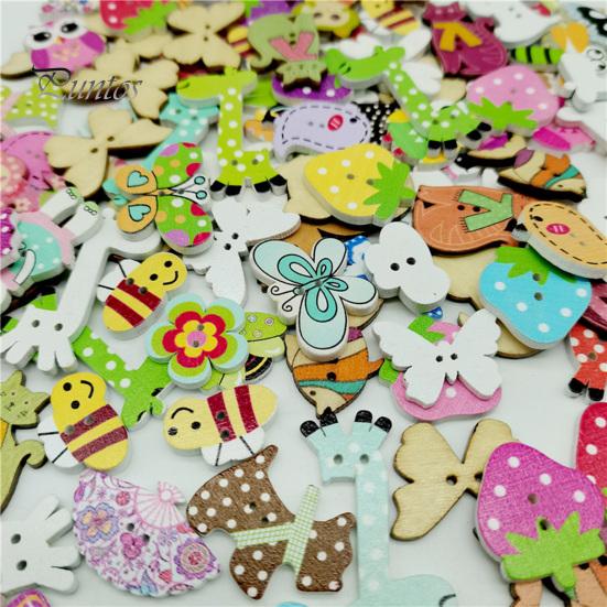 Puntos мультфильм экологически чистые деревянные 50 шт./сумка пуговицы с животным узором вязание пуговицы для одежды