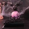 Unique Gothic Gift Crow Lamp, with Purple Light Ball, Resin Halloween Night Light, LED USB Powered Dark Style Statue for Bedroom Living Room