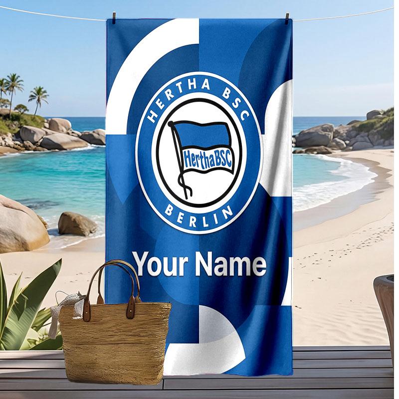 hertha bsc Personalized Printed Beach Towel Soccer Logo Support Custom Name Text Absorbent Towel For Sport Travel Special Gift