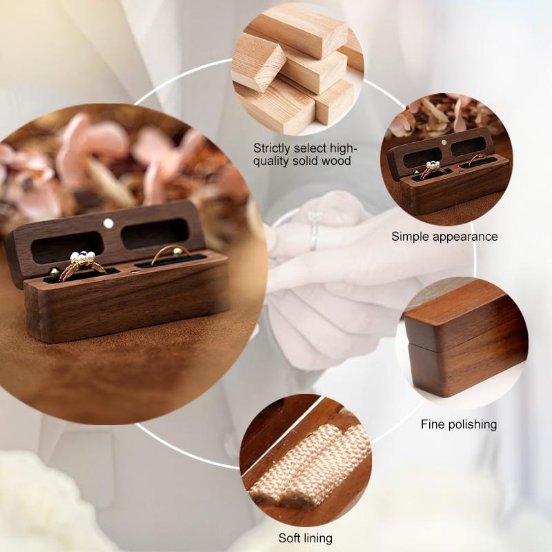 1 шт. держатель для сережек и колец для свадебного предложения, мягкая подкладка, двойной слот, ореховое дерево, романтическая коробка для колец, подарочный дисплей, упаковка, чехол