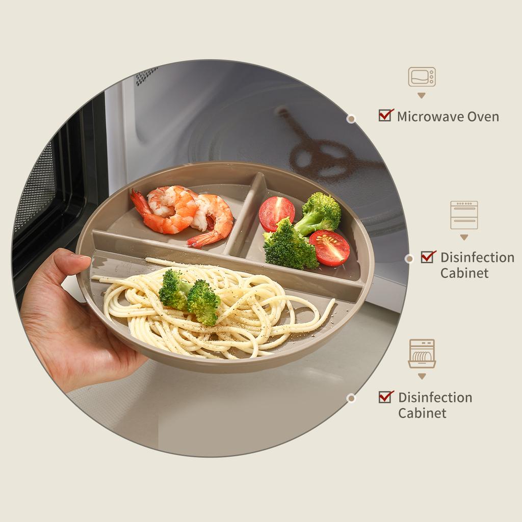 Круглая пластиковая тарелка для ужина с отделениями, пригодная для микроволновой печи, тарелка для салата, фруктов, еды, блюдо для женщин, контроль диеты, кухонная посуда