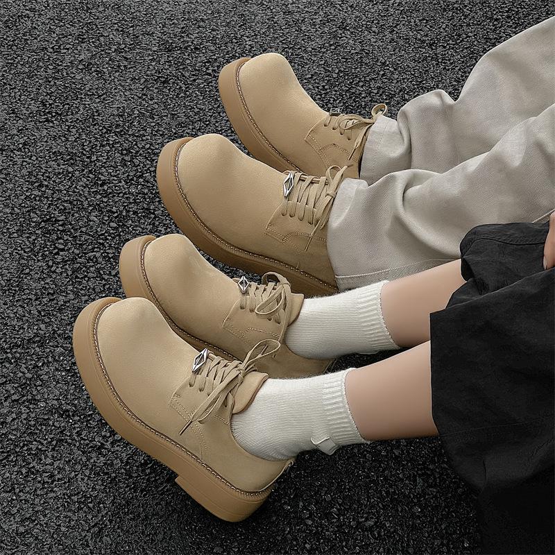 Туфли дерби мужские 2024 весна и осень новая обувь с большой головой толстая подошва увеличивающая рост низкий верх туфли ревень с круглым носком модная обувь 2066-J