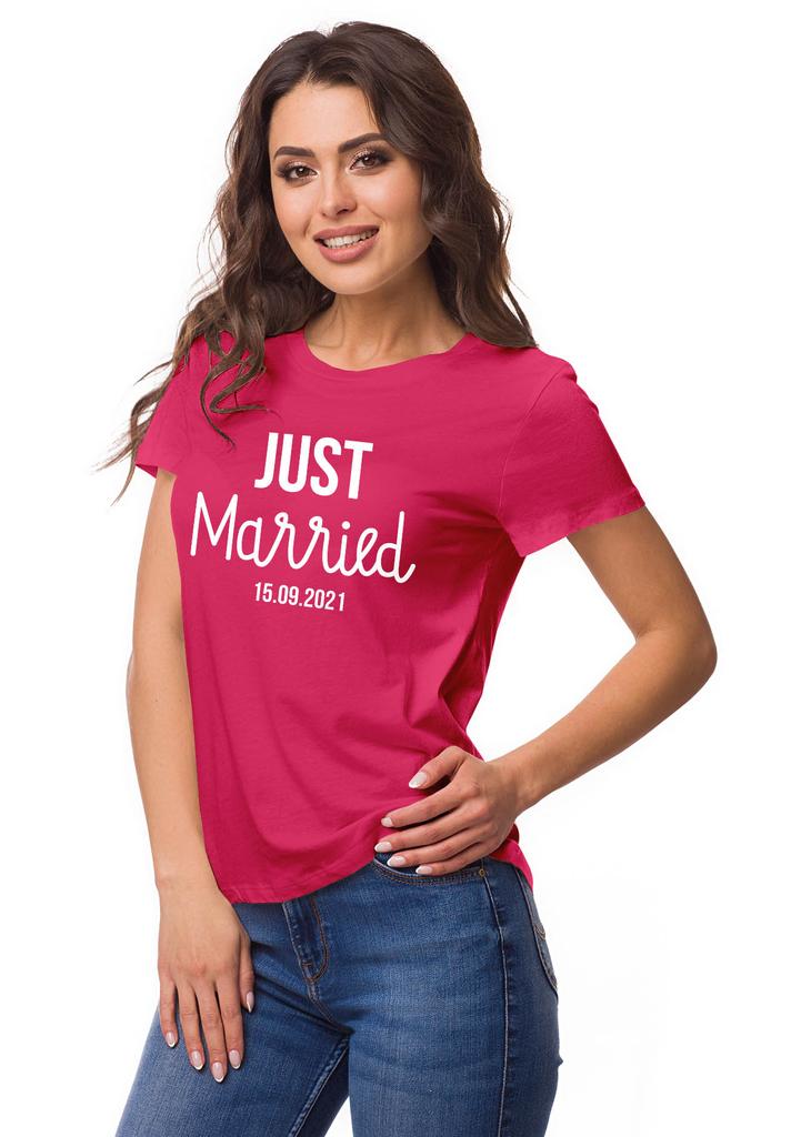 Inkdotpot Персонализированная женская футболка-топ Just Married Свадебное объявление