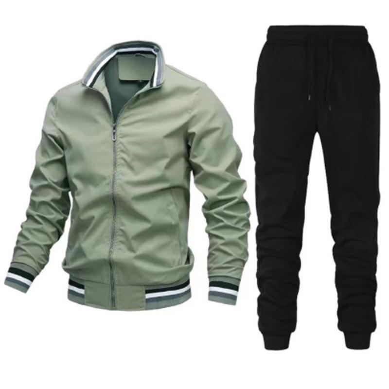 Autumn Men's Casual Solid Color Jacket Set