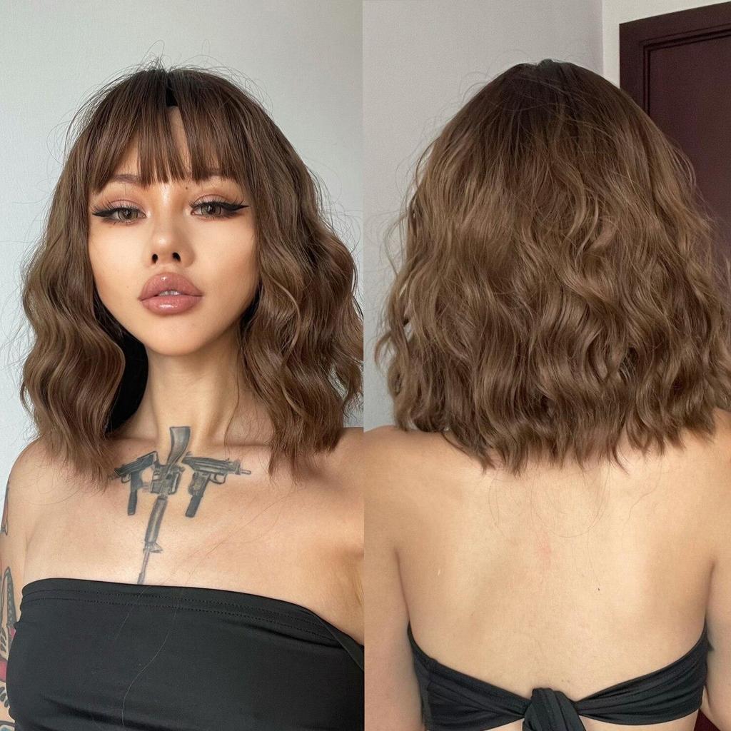 Темно-коричневый парик Element Bob с воздушной челкой, крутые короткие синтетические парики для женщин, до плеч, термостойкие волокна, волосы на каждый день