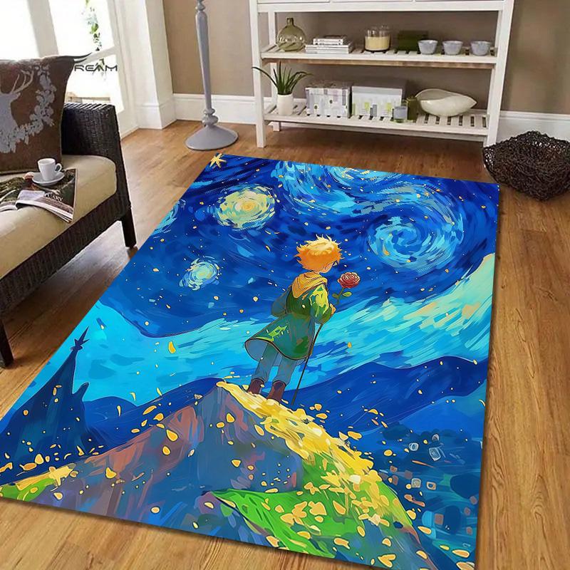 The Little Prince2 Flannel Pattern Square Carpet,Area Rug,Carpet Rug for Living Room Bedroom Sofa Playroom Decor,Non-slip Floor Mat