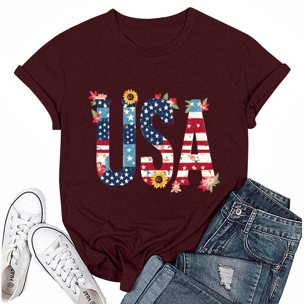 Женская повседневная футболка с круглым вырезом и коротким рукавом с принтом «День независимости»