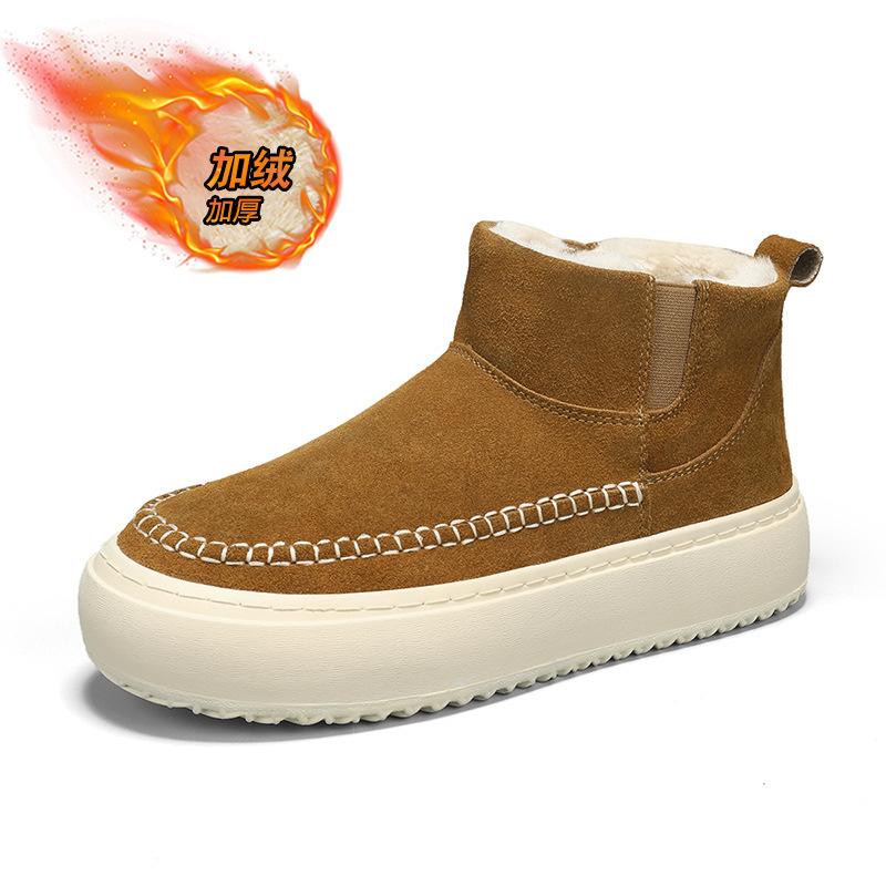 Зимние ботинки мужские флисовые теплые ленивые утолщенные хлопковые ботинки на толстой подошве нескользящие короткие ботинки