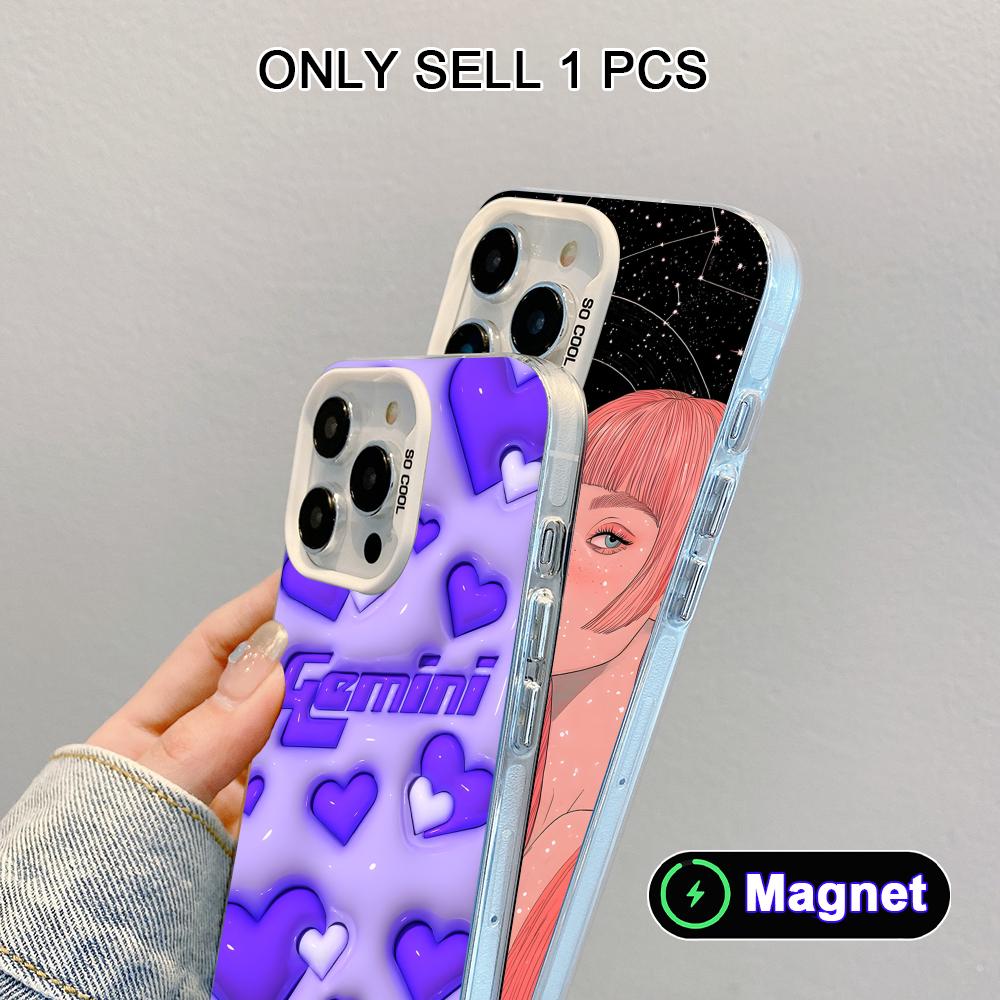 Чехол для телефона со знаком зодиака Близнецы для iPhone 17 16 15 14 13 12 11 X XR XS Air Pro Max Plus Цветной Серебристый Чехол MagSafe