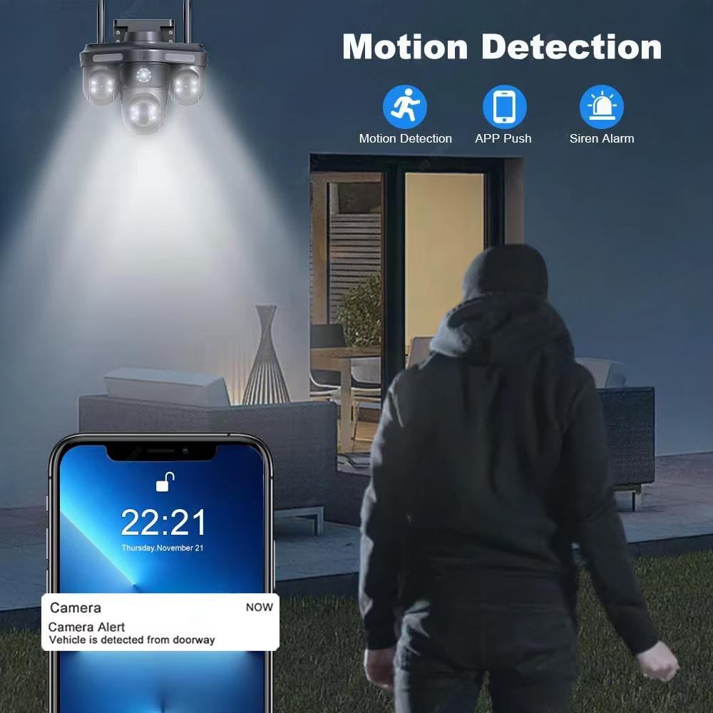 LS VISION 6K 12MP WiFi IP-камера с тремя объективами и 10-кратным зумом. Уличная PTZ-камера с функцией обнаружения движения. Умный дом. Безопасность. Защита. Видеонаблюдение. Камера видеонаблюдения 4K.