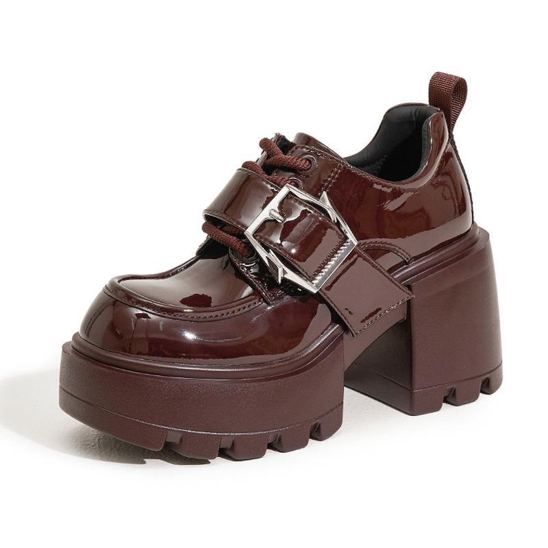 Женские лоферы на платформе 2025 весна универсальные на толстом каблуке маленькие кожаные туфли в британском стиле с внутренней высотой на небольшом высоком каблуке