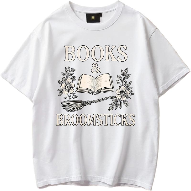 fashion tshirt Street Wear Boys O Neck tshirt Books And Broomsticks With Flowers Comfort Unisex tops Minimalist teeshirt