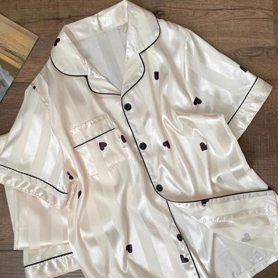 Французская милая элегантная черная женская пижама с принтом в форме сердца, корейская домашняя одежда в полоску Harajuku, новинка лета 2000 года, одежда для сна