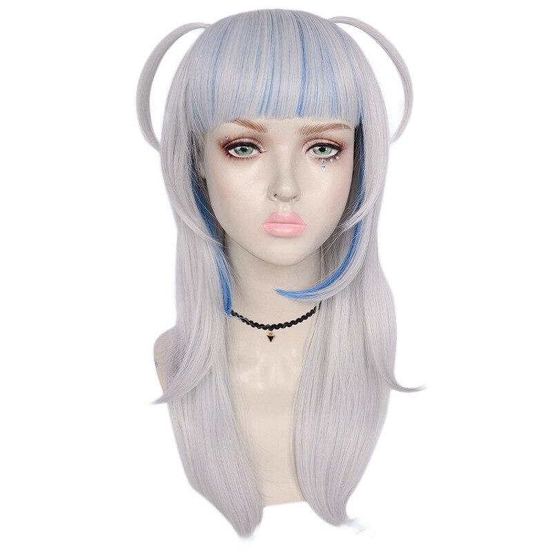 Anime Women Cosplay Wig Hololive ENG Gawr Gura Shark Halloween Carnival Party Wigs Women Heat Resistant Synthetic Hair + Wig Cap