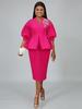 Fuchsia Midi Dresses V Neck Half Sleeve High Waist Peplum Evening Cocktail Plus Size Gowns