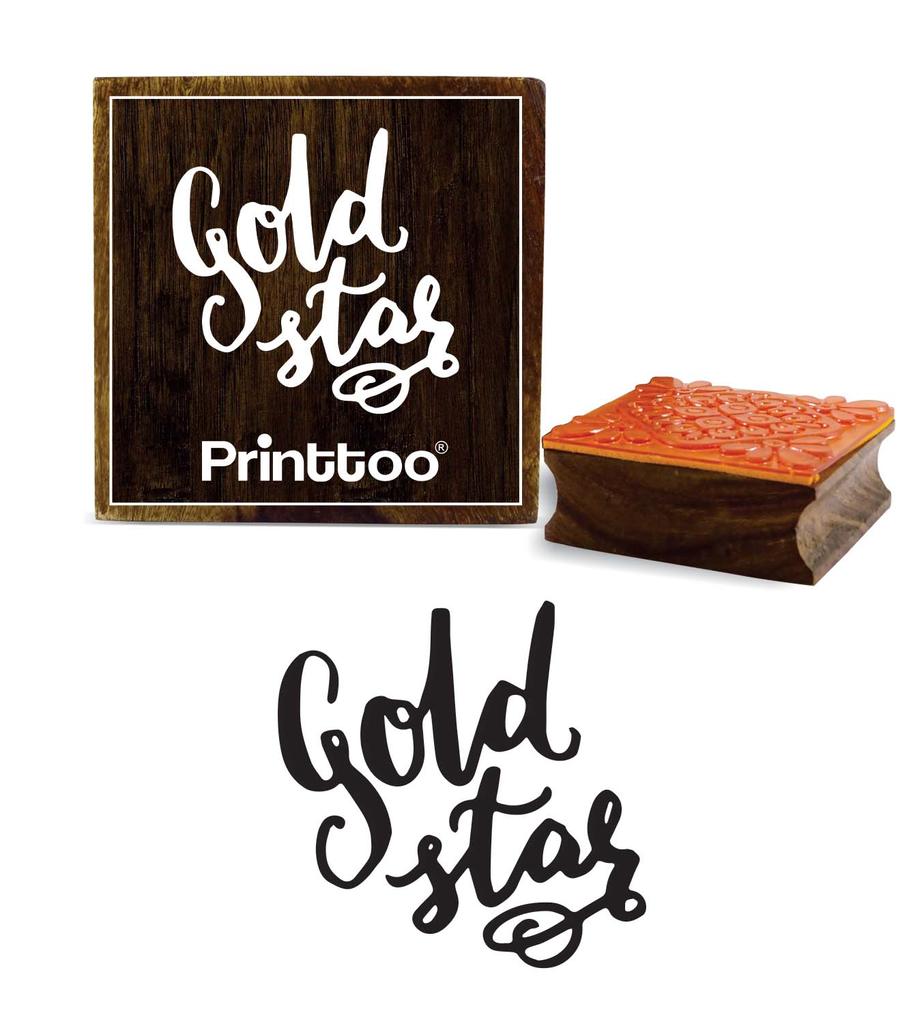 Printtoo Gold Star Word Design Diary Card Square Wooden Rubber Stamp Scrap-booking-2 x 2