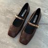 Fashion 2025 Spring Brown Single Shoes Simple Style New Flat French Beautiful Elegant Women Square Head Women's Shoes