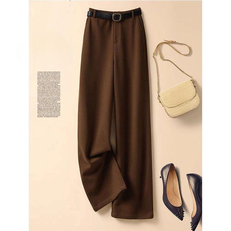 Серые модные шерстяные брюки, женские брюки с высокой талией для осени и зимы