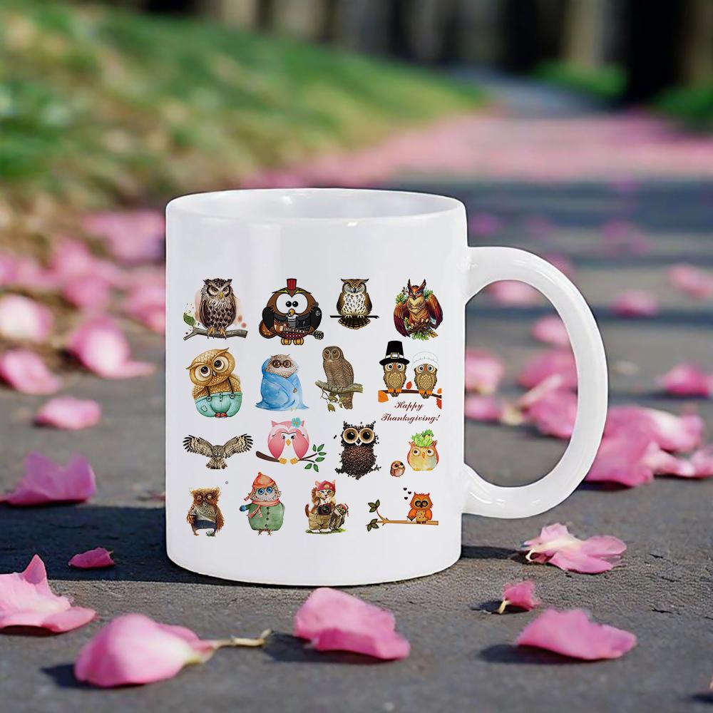 Various Birds Pattern Beer Mug Owl Themed Coffee Mugs Drinkware for Milk Juice Soup Cute Gift for Classmate Coworker Ceramic Cup