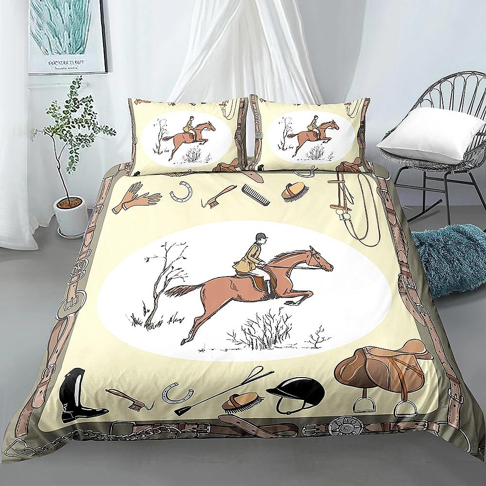 Комплект постельного белья с изображением животных King Equestrian England Tradition Horse Ride Pattern Комплект постельного белья из 3 предметов Удобные товары для дома