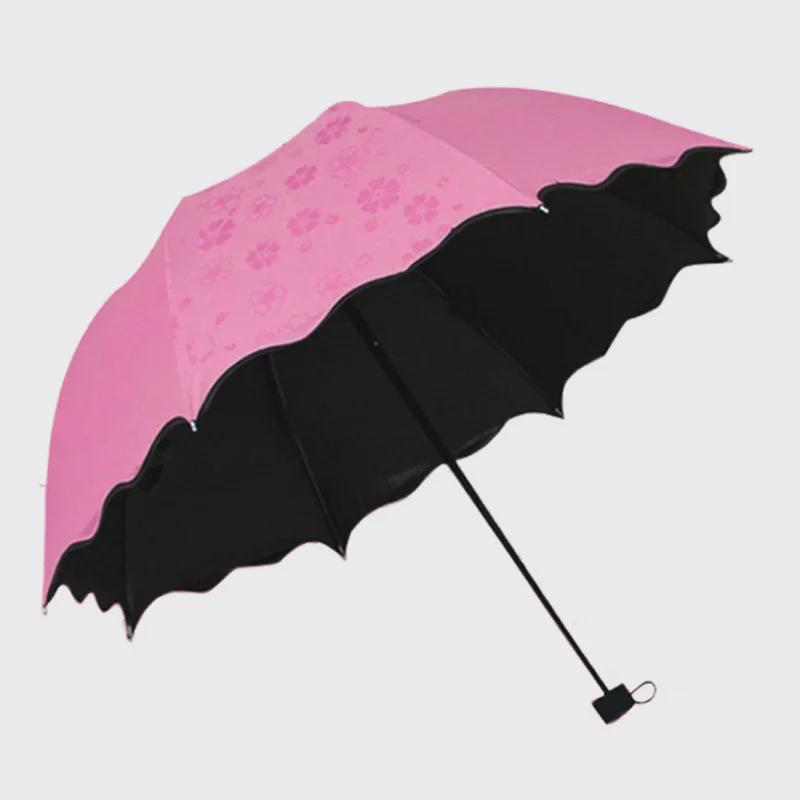 Dual-Use Water-Blooming Parasol: Foldable, Sun & Rain Black Glue Umbrella, Customizable LOGO.