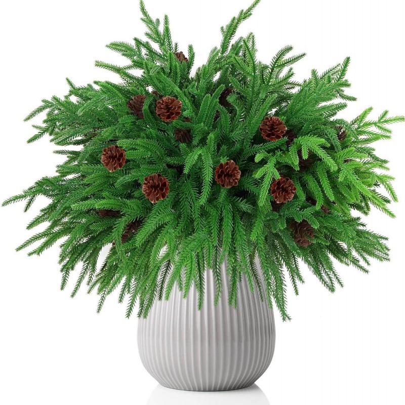13-Tip Norfolk Pine Artificial Branches DIY Christmas Table Centerpiece Fireplace Decor Set