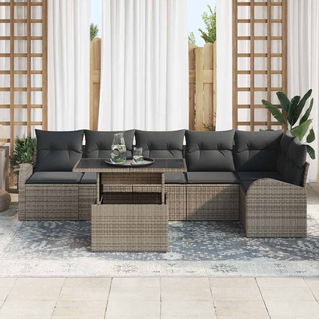 7 Piece Grey Garden Sofa Set with Cushions