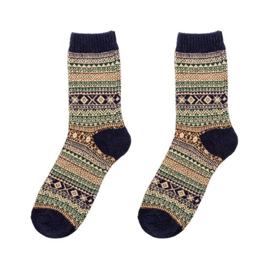 1/5 пары мужских зимних носков средней длины с теплоизоляцией в этническом стиле для дома и спальни, носки-тапочки с цветными блоками, противоскользящие, вязаные, повседневные
