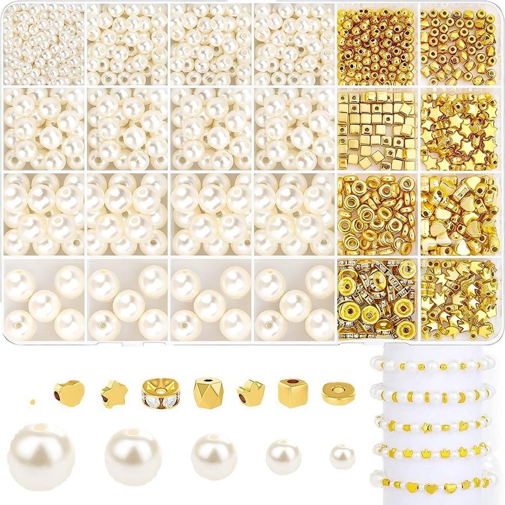 1890pcs 4/6/8/10/12mm Size DIY Bracelet Beads with Gold Beads Crafting Beads for Necklaces