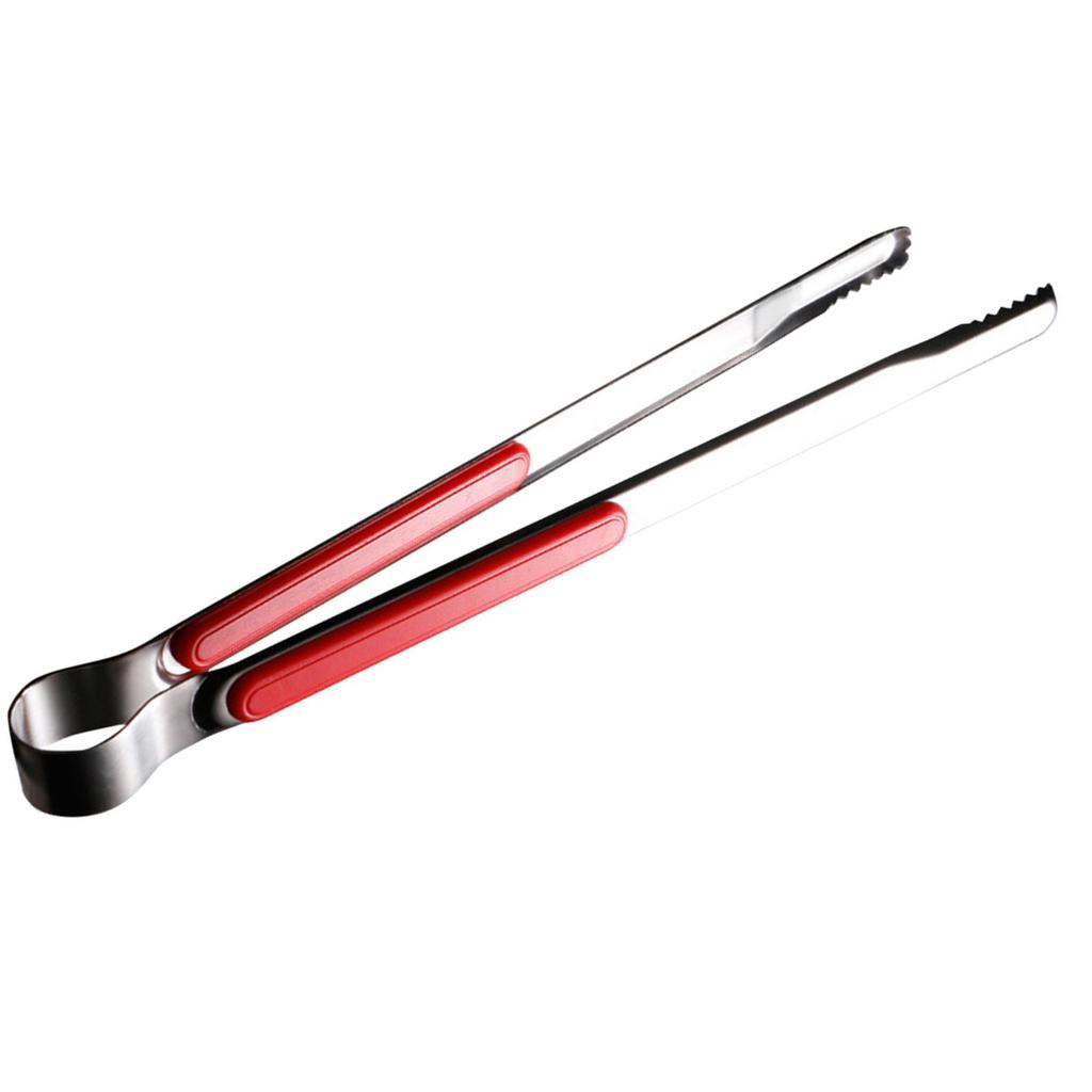 Kitchen Cooking Tong Stainless Steel Easy To Clean Teeth Mouth Steak Clip for BBQ Food 25.5cm Red