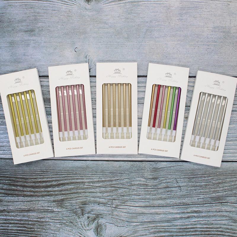 Тортовая свеча Гальваническое золото Серебро Металлическая текстура Длинный стержень Ретро карандаш Вечеринка по случаю дня рождения Красочная свеча