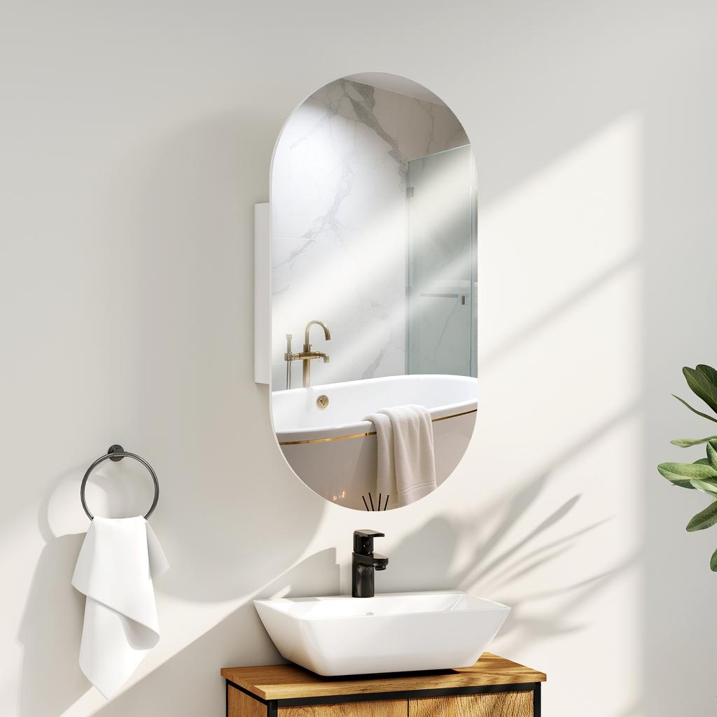 Bathroom Mirror Oval Modern with Cabinet and Two Shelves, 45x90 cm, White