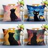 Fashion Casual Starry Sky Art cats Cozy Cushion Cover Linen Pillowcase Soft  for Sofa Bed Home Room Decor
